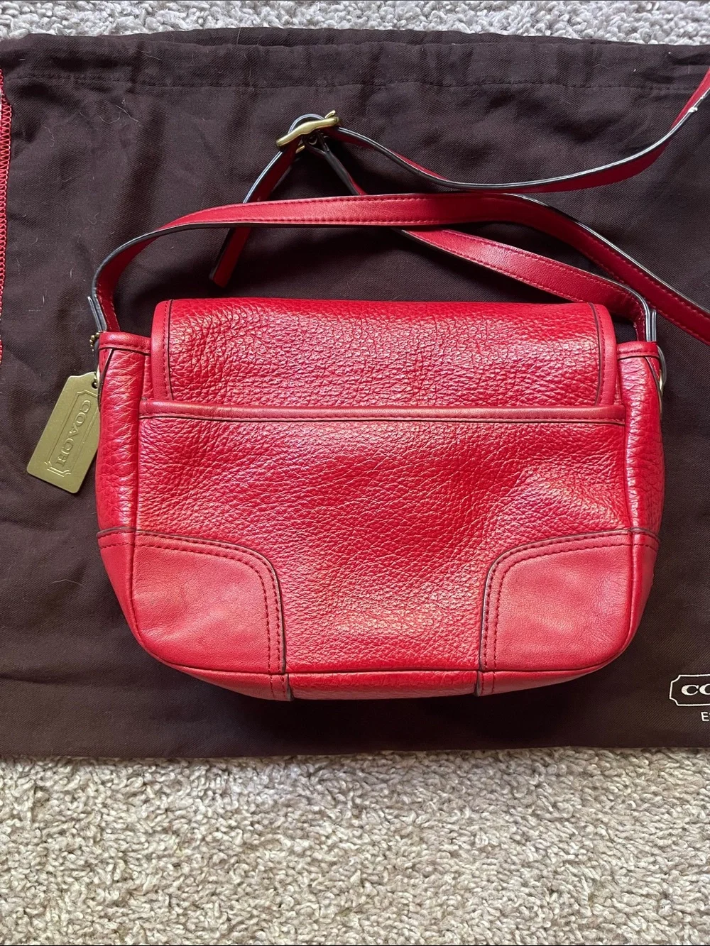 Coach Red Pebbled Leather Buckle-Front Crossbody